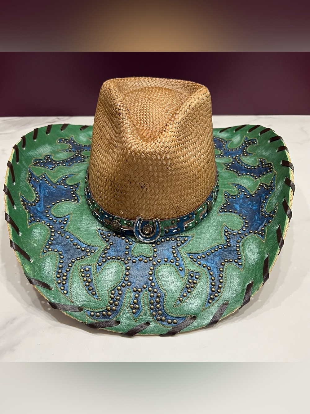 Bullhide Platinum Collection Gypsy Queen Western Straw Hat Blue/Green Studs Boho